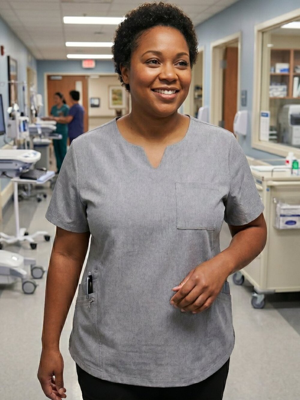 CLIMATERIGHT CUDDL DUDS Women's Short Sleeve Heather Grey Scrub Top Size 2X EUC